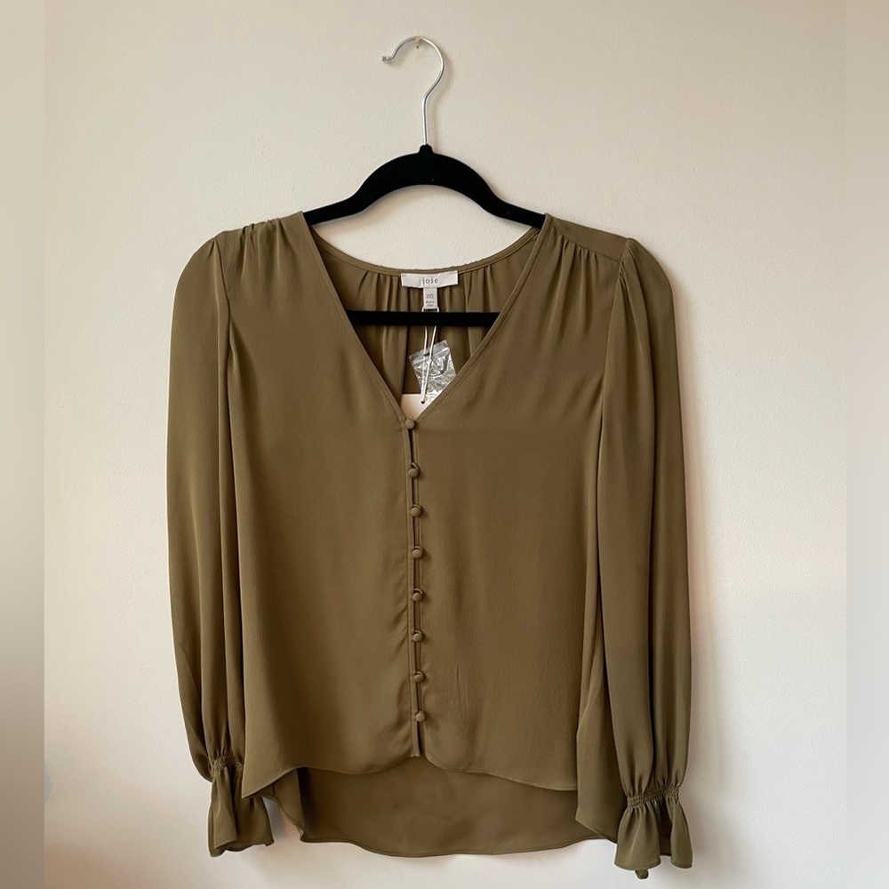 Joie Bolana Silk Blouse with Buttons Olive Green NWT